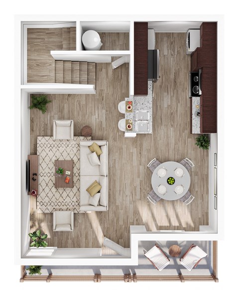 Floor plan for 1 bed, 1 bath, 818 sqft